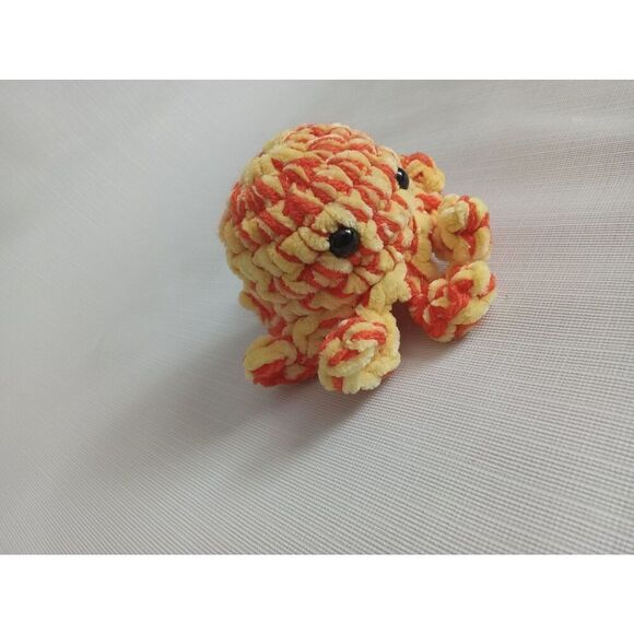 Handmade Small Yellow & Orange Soft Plush Mini Amigurumi Stuffed Crochet Octopus - Picture 7 of 8